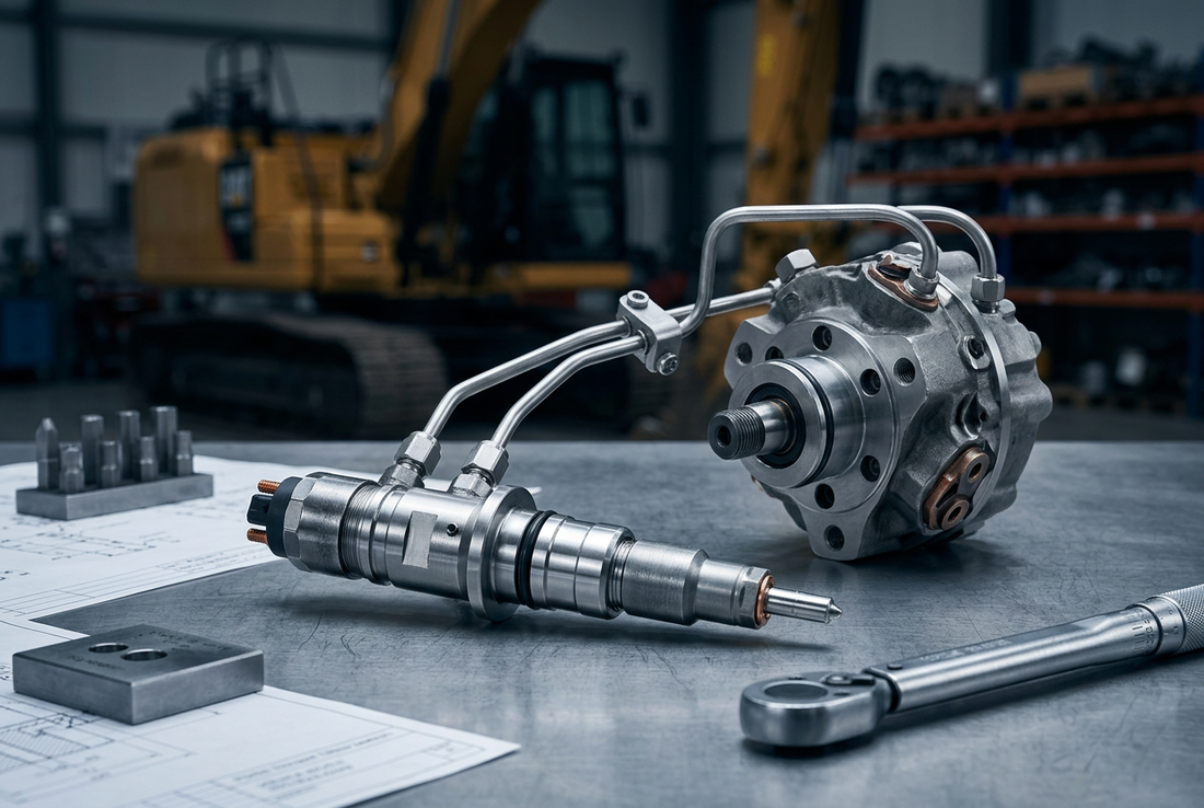 Komatsu PC300-8 and PC350-8 SAA6D114E-3 Common Rail Fuel Injector and High-Pressure Pump Workshop Workbench